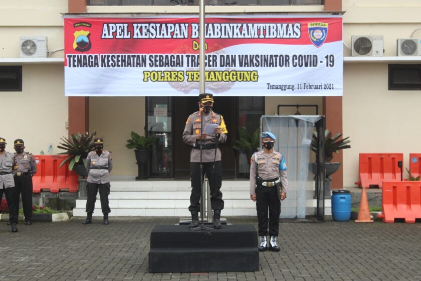 Antisipasi Covid-19, Polres Temanggung Gelar Apel Bhabinkamtibmas Dan Tenaga Kesehatan Sebagai Tracer Dan Vaksinator Covid-19