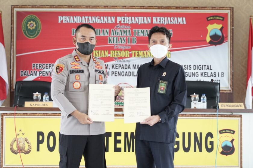 Perkuat Sinergitas, Pengadilan Agama Kabupaten Temanggung Kelas 1B dan Polres Temanggung Teken MoU